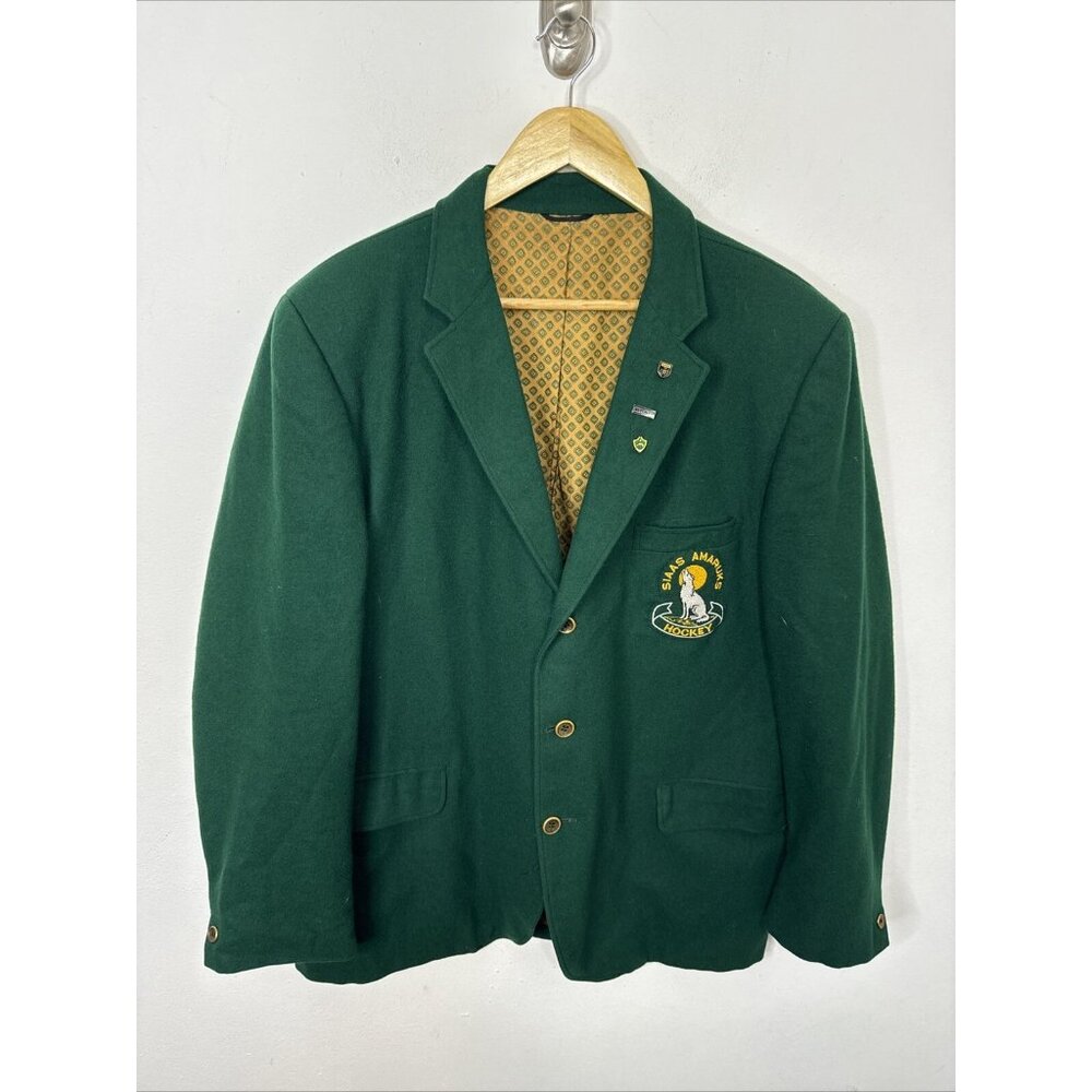 SIAAS Amaruks Men 46 Vintage Green Hockey Blazer Sask Green Preppy Patch